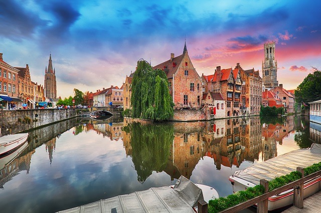 Bruges at dramatic sunset, Belgium